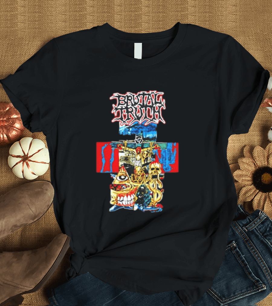Brutal Truth Crucifix Skull Grindcore Band T-Shirt