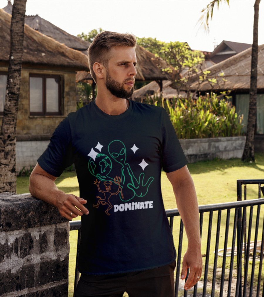 Dominate Alien Devil Earth UFO Stars T-Shirt
