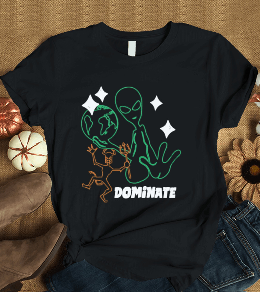Dominate Alien Devil Earth UFO Stars T-Shirt