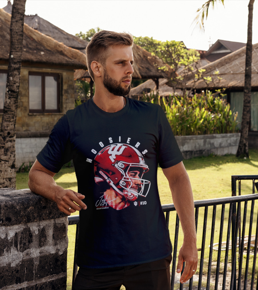 Josh Hoover 10 Indiana Hoosiers Football Helmet And Signature T-Shirt