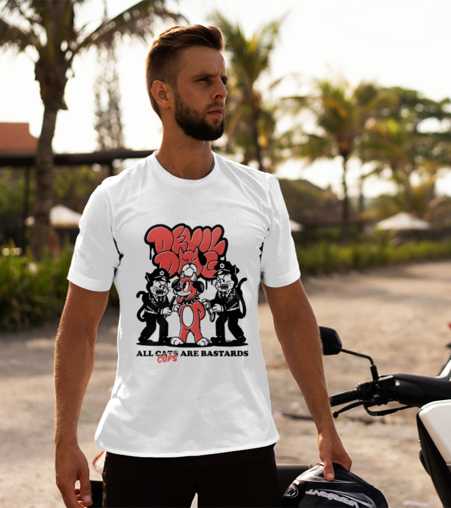 Devil Dog All Cats Are Bastards ACAB Bold Red Black T-Shirt