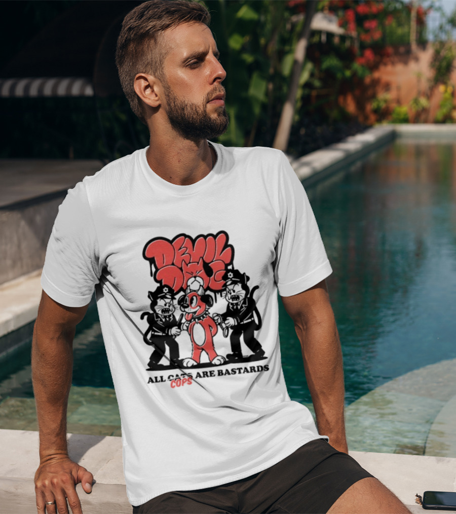Devil Dog All Cats Are Bastards ACAB Bold Red Black T-Shirt
