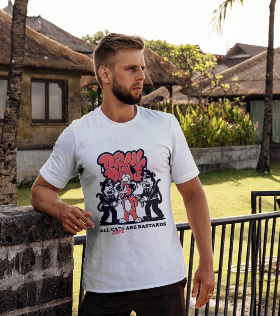Devil Dog All Cats Are Bastards ACAB Bold Red Black T-Shirt