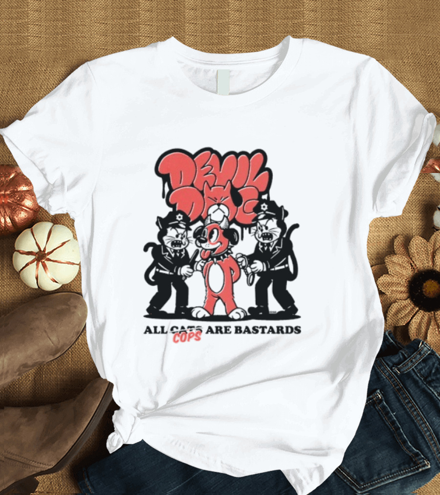 Devil Dog All Cats Are Bastards ACAB Bold Red Black T-Shirt