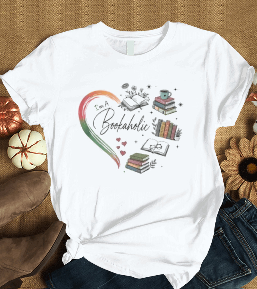 Bookaholic Heart With Books And Reading Lover T-Shirt