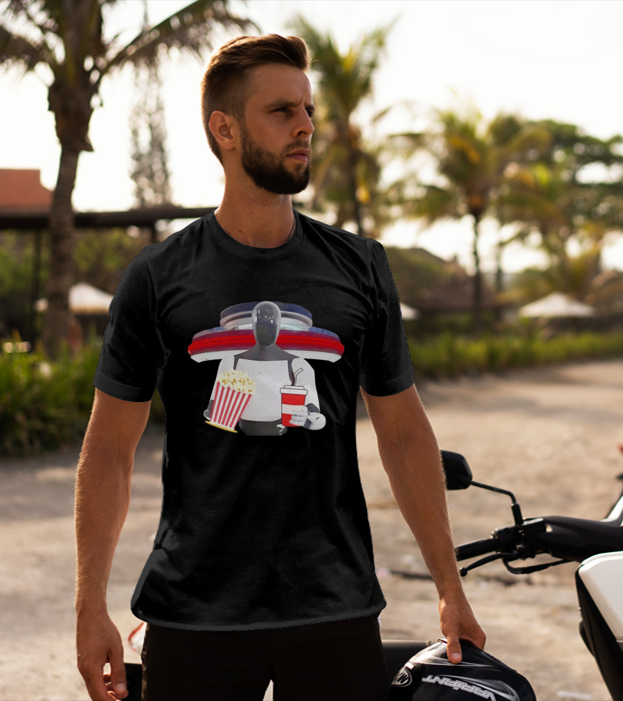 Tesla Robot With Popcorn And Drink At Retro Diner T-Shirt