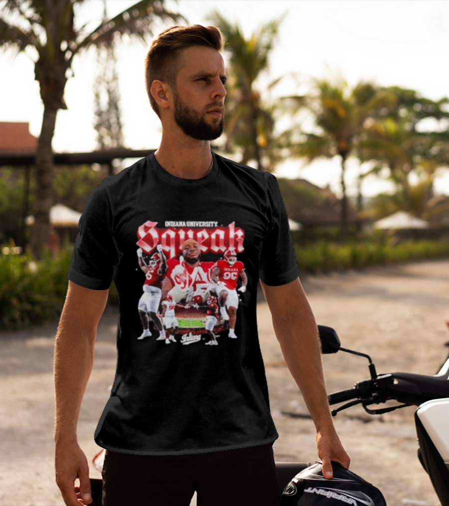 Indiana University Squeak Collage Featuring Indiana 96 Football Player In Red Uniform T-Shirt