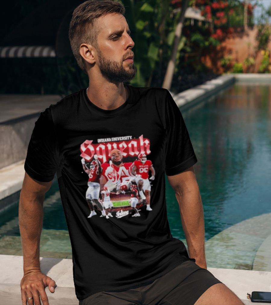 Indiana University Squeak Collage Featuring Indiana 96 Football Player In Red Uniform T-Shirt