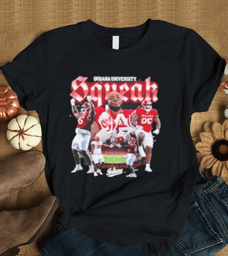 Indiana University Squeak Collage Featuring Indiana 96 Football Player In Red Uniform T-Shirt
