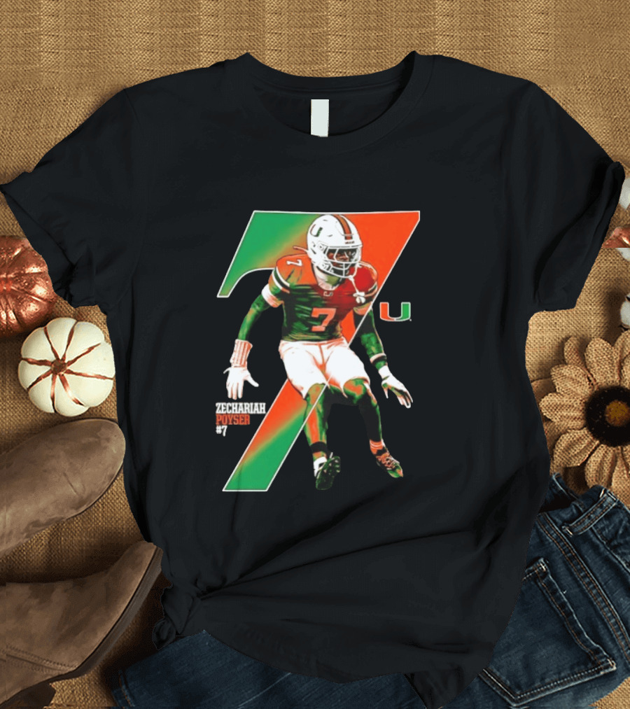 Zechariah Poyser 7 Miami Hurricanes NCAA Football Player T-Shirt