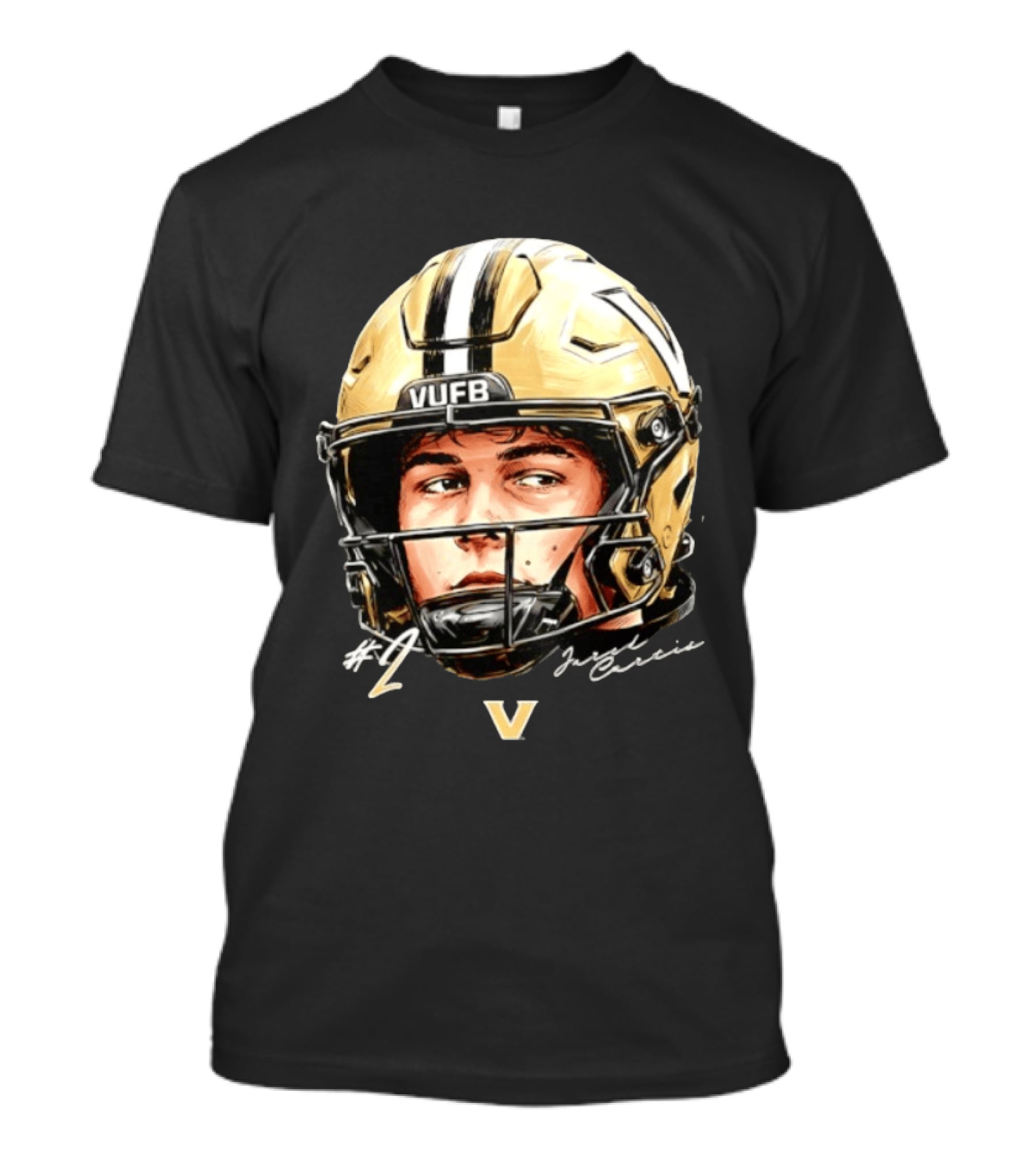 Jared Curtis 2 VUFB Vanderbilt Football Helmet T-Shirt