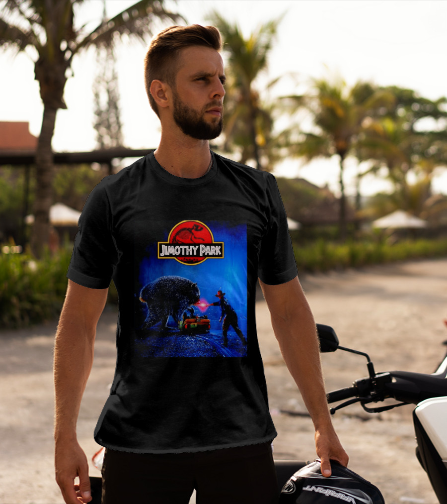 Jimothy Park Dinosaur Adventure Lampoon With Bear Scene T-Shirt