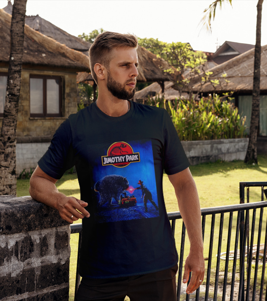 Jimothy Park Dinosaur Adventure Lampoon With Bear Scene T-Shirt