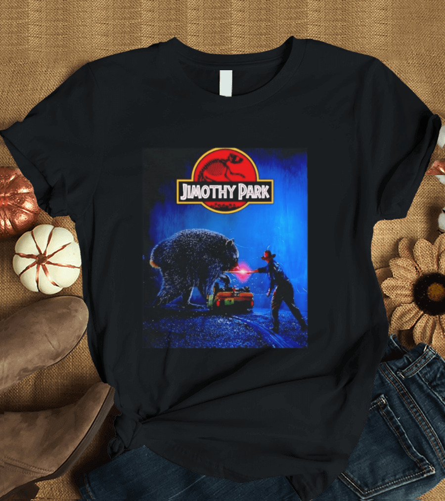 Jimothy Park Dinosaur Adventure Lampoon With Bear Scene T-Shirt