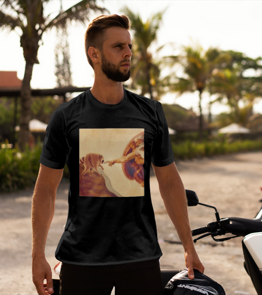 Jimothy Raccoon And The Creation Of Adam Renaissance Mashup T-Shirt