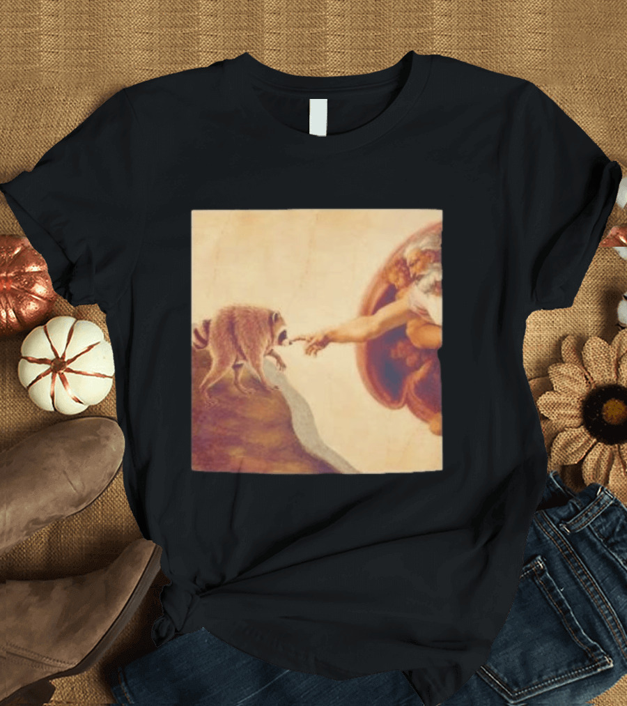 Jimothy Raccoon And The Creation Of Adam Renaissance Mashup T-Shirt