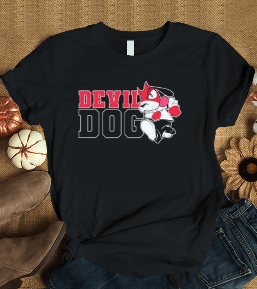 Devil Dog Cartoon Red And White T-Shirt