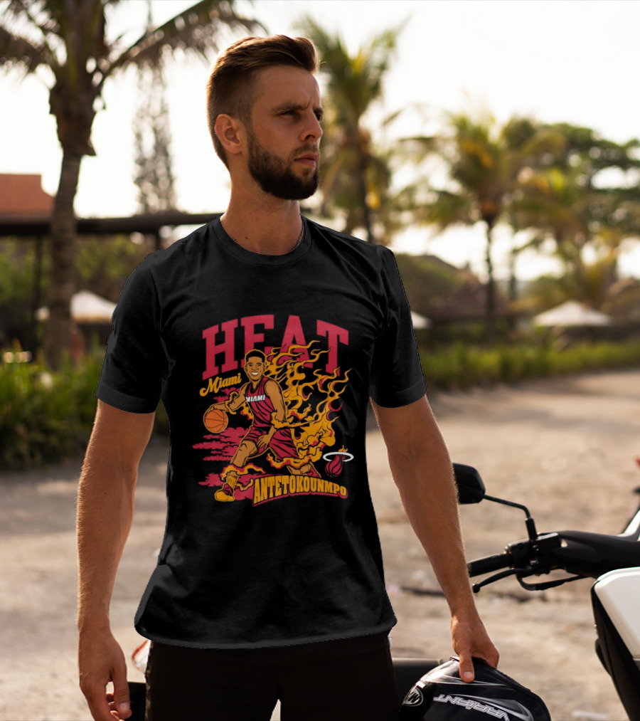 Miami Heat Giannis Antetokounmpo Basketball Caricature With Flames T-Shirt