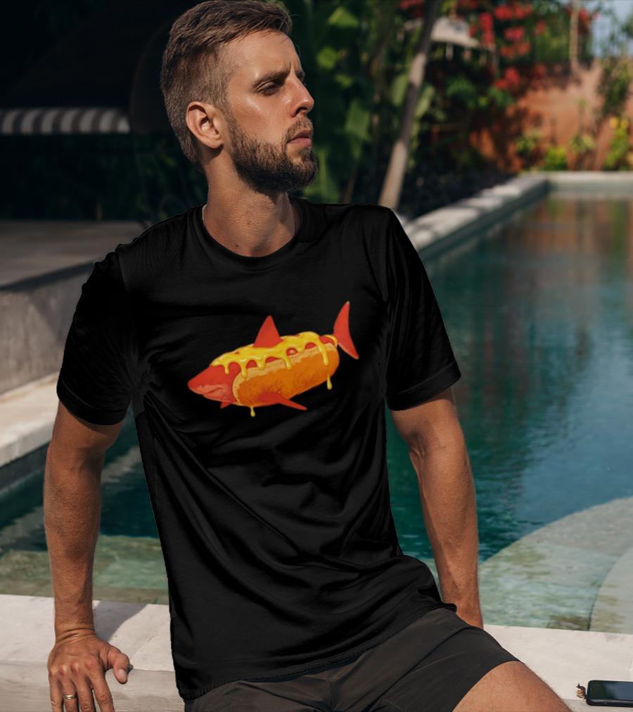 Hot Dog Shark With Melting Cheese Drizzle T-Shirt
