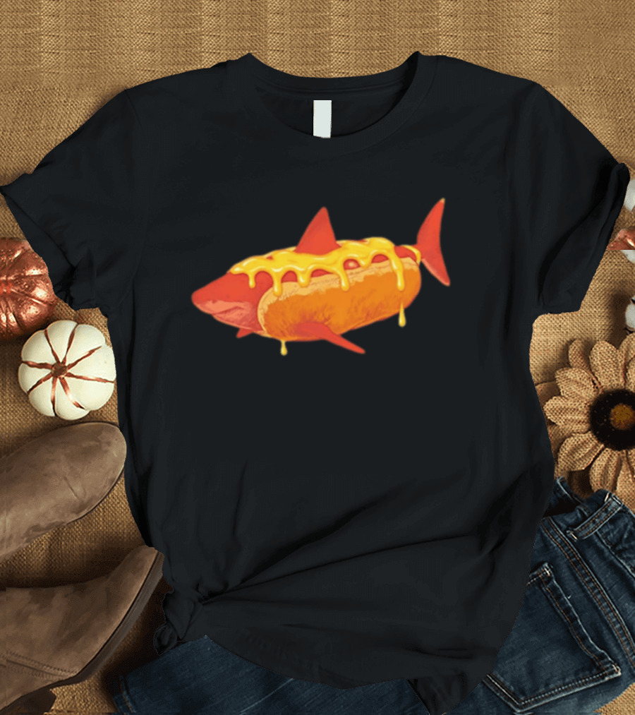 Hot Dog Shark With Melting Cheese Drizzle T-Shirt