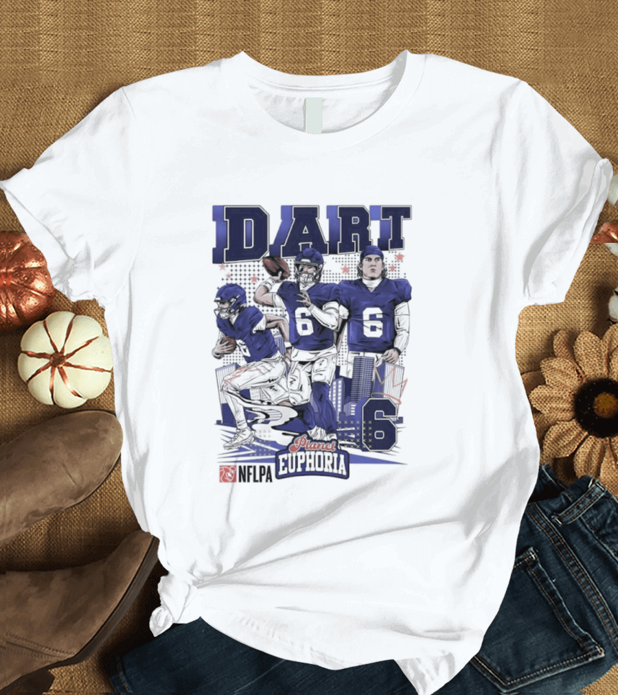 Jaxson Dart #6 New York Giants Football Comic Superpower Quarterback T-Shirt