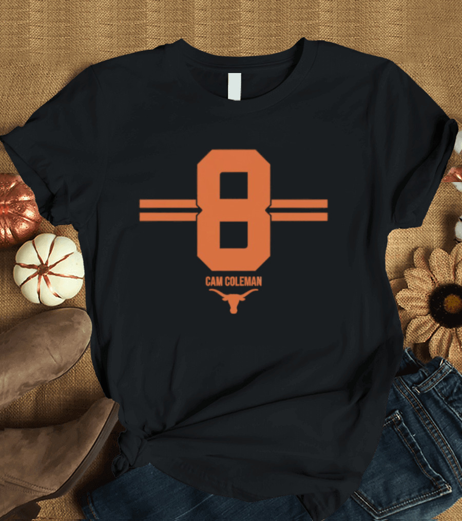 Texas Longhorns Cam Coleman Number 8 NCAA Football T-Shirt