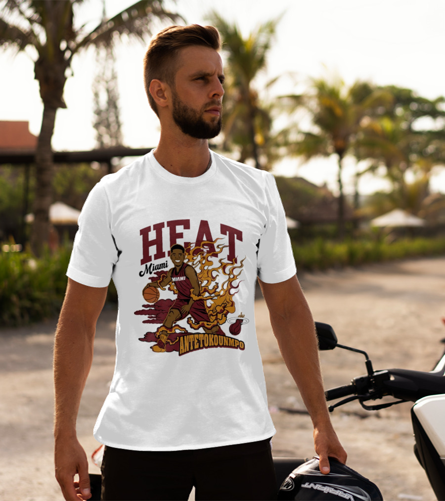 Miami Heat Antetokounmpo Basketball Flame Comic T-Shirt