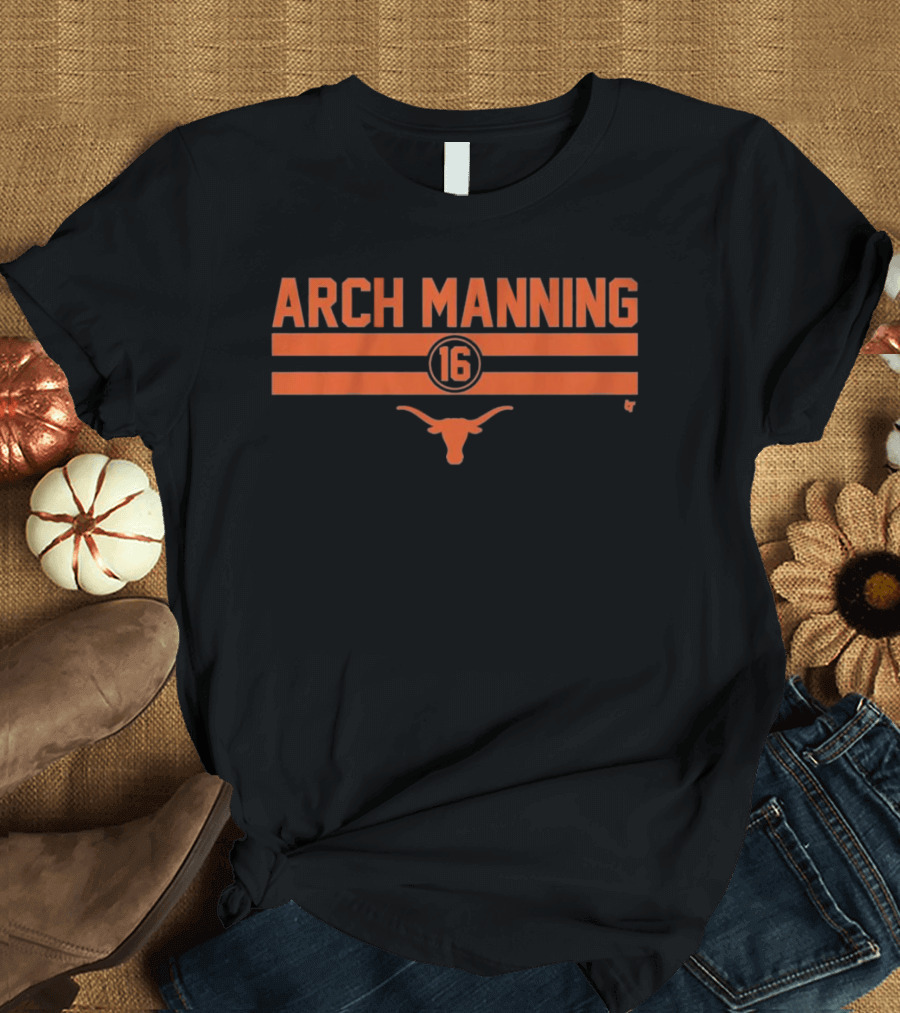 Texas Longhorns Arch Manning 16 Football Stripe Longhorn T-Shirt