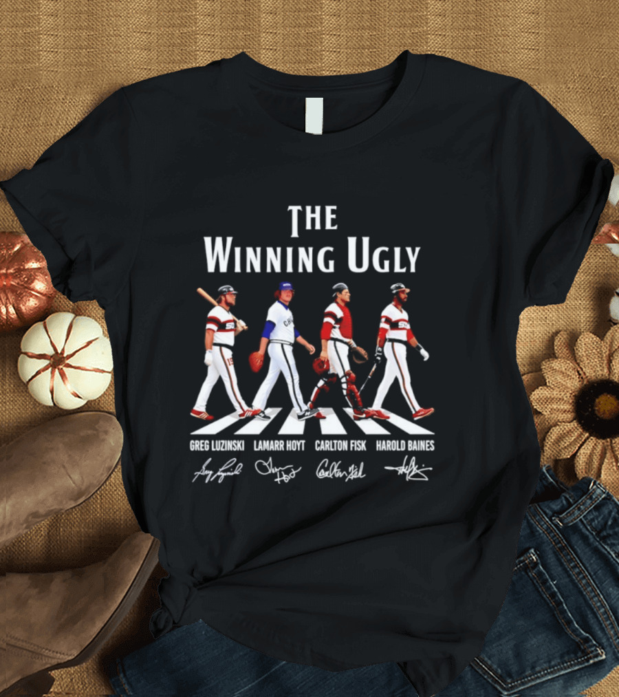 Chicago White Sox The Winning Ugly Greg Luzinski Lamarr Hoyt Carlton Fisk Harold Baines Signatures Abbey Road T-Shirt