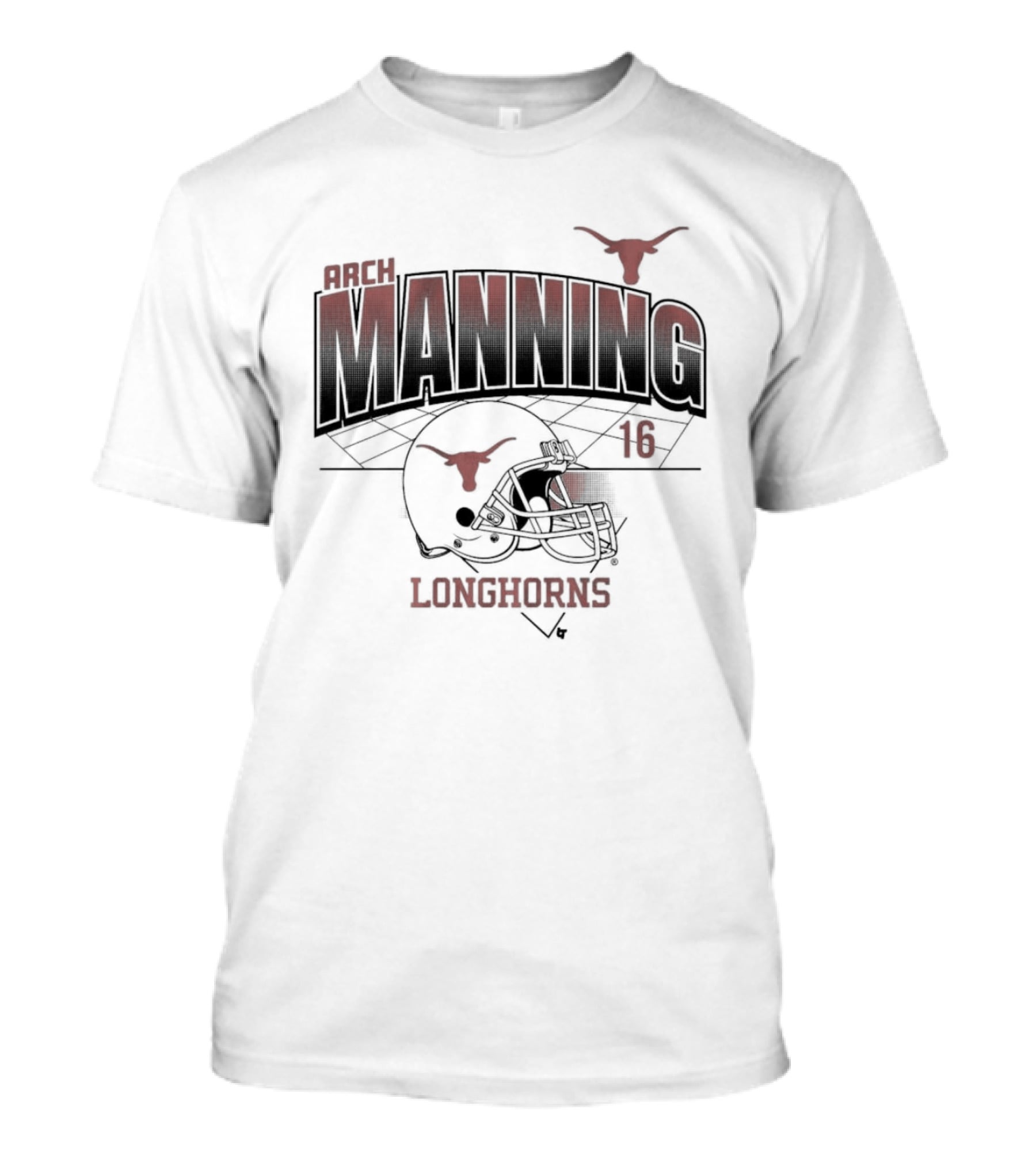 Texas Longhorns Arch Manning 16 Football Helmet Grid T-Shirt