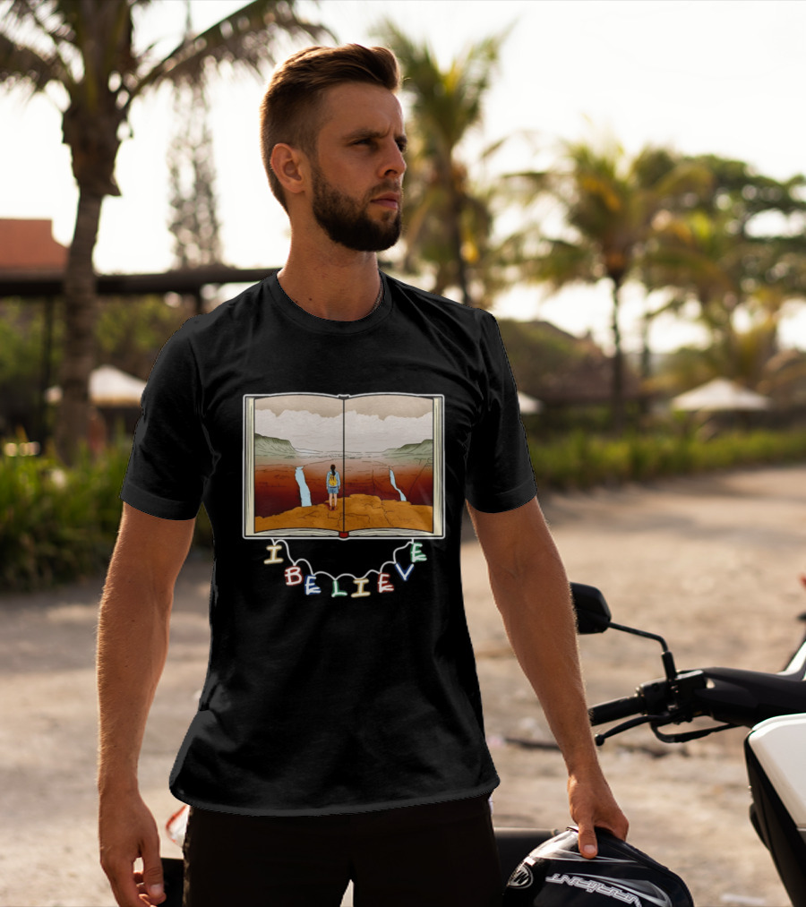 I Believe Open Book Landscape Journey Adventure T-Shirt
