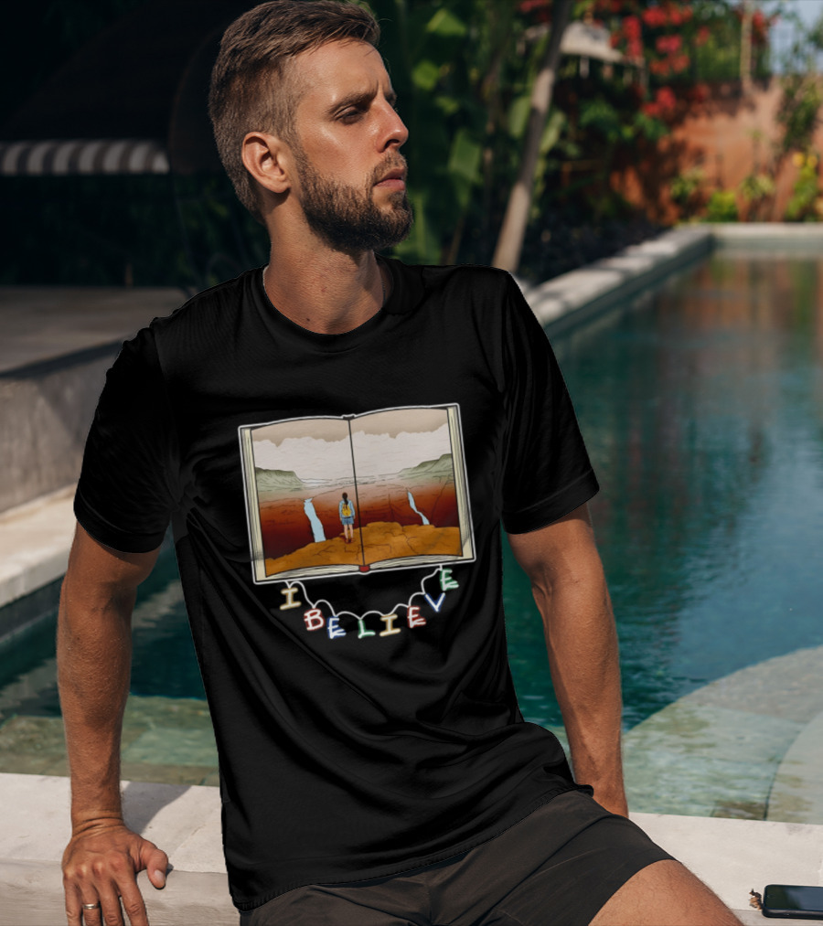 I Believe Open Book Landscape Journey Adventure T-Shirt