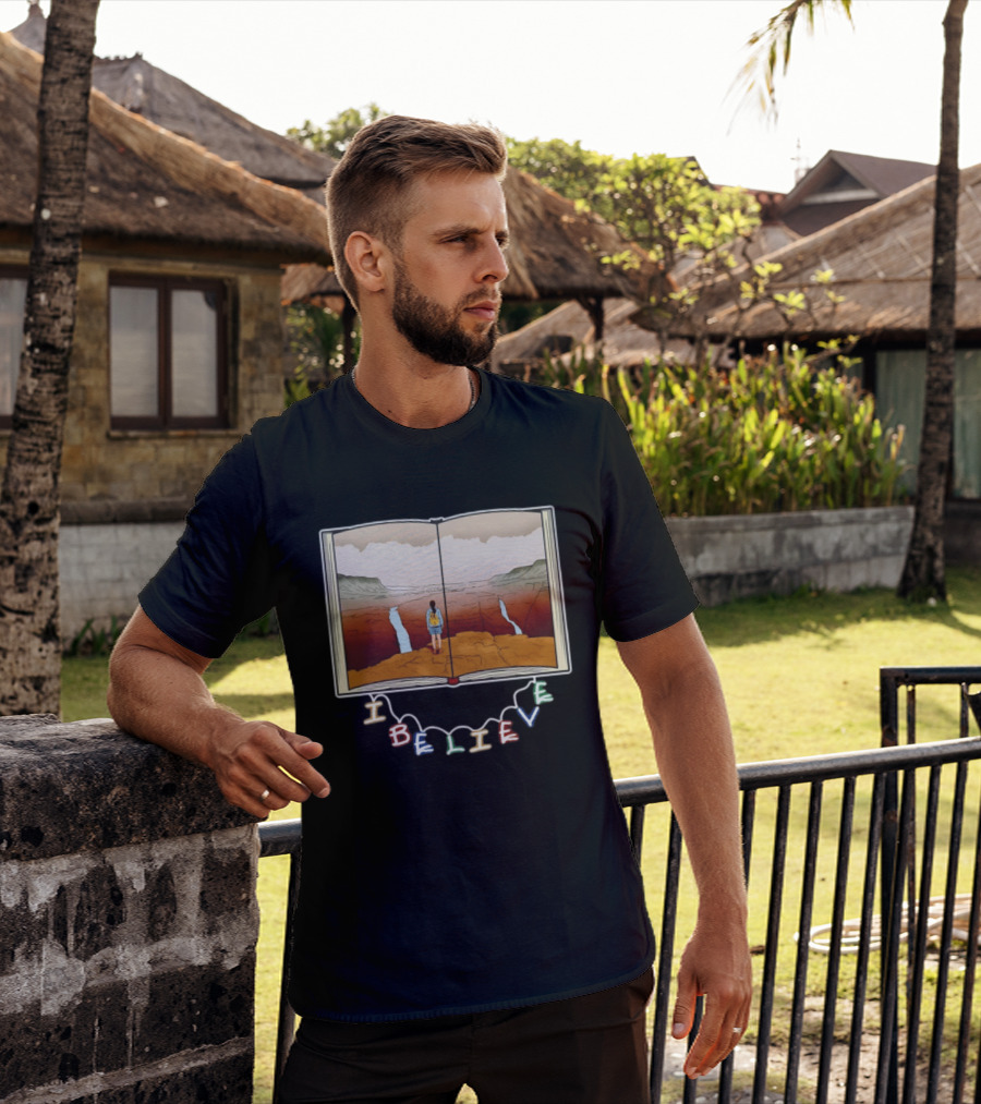 I Believe Open Book Landscape Journey Adventure T-Shirt