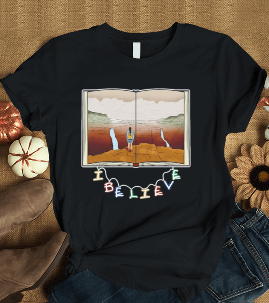 I Believe Open Book Landscape Journey Adventure T-Shirt