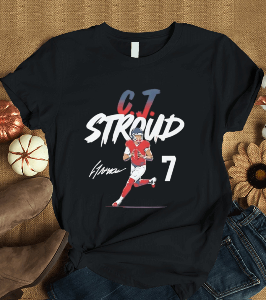 C.J. Stroud Houston Texans 7 Football Star 2026 Signature Pose T-Shirt