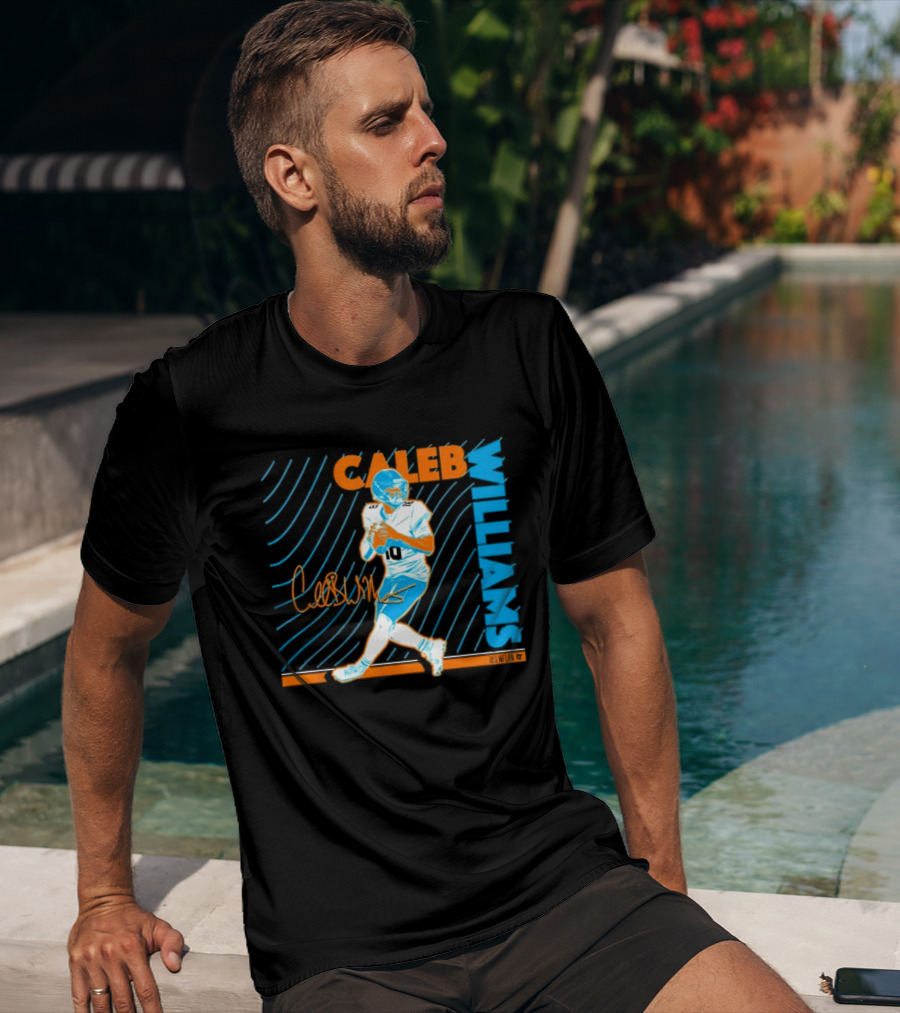 Caleb Williams Neon Nights Football Pose With Signature T-Shirt