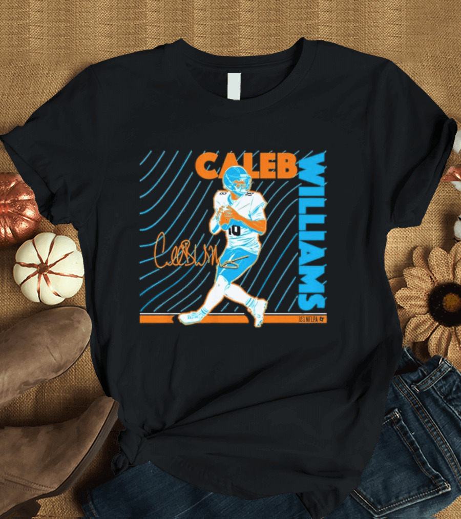 Caleb Williams Neon Nights Football Pose With Signature T-Shirt