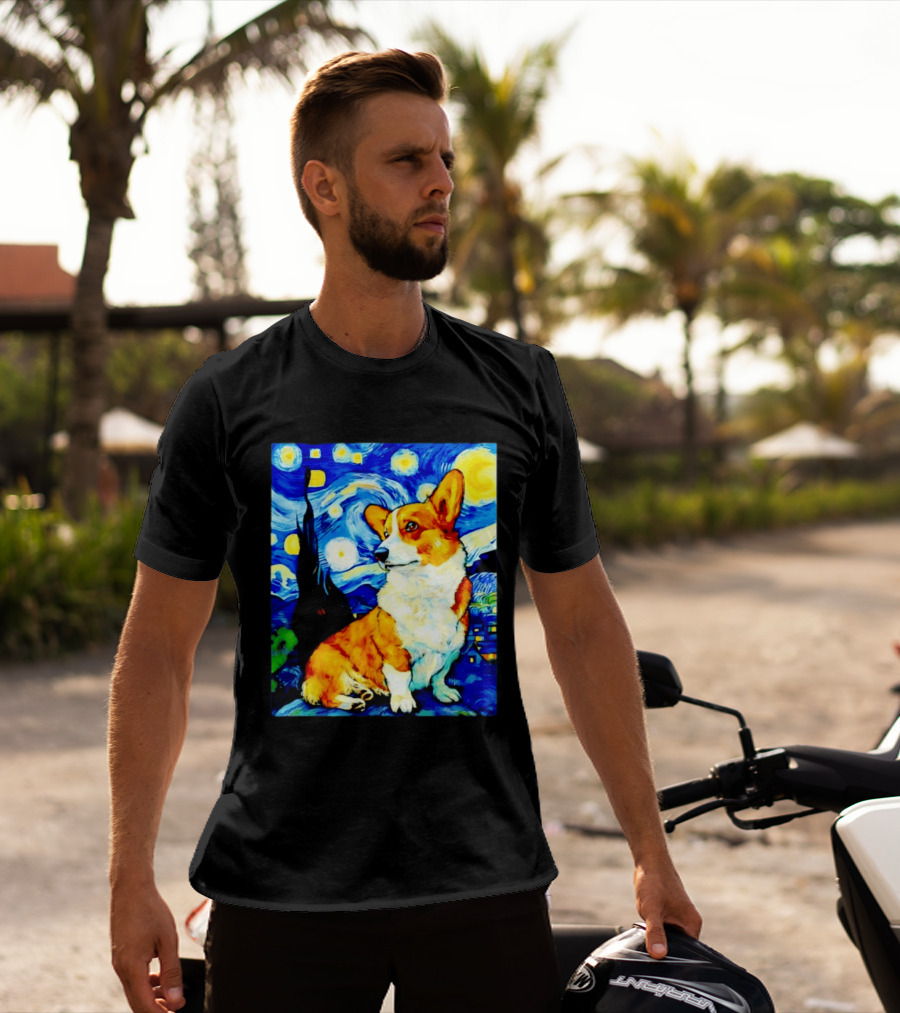 Corgi The Starry Night Vincent Van Gogh Dog Art Collaboration T-Shirt