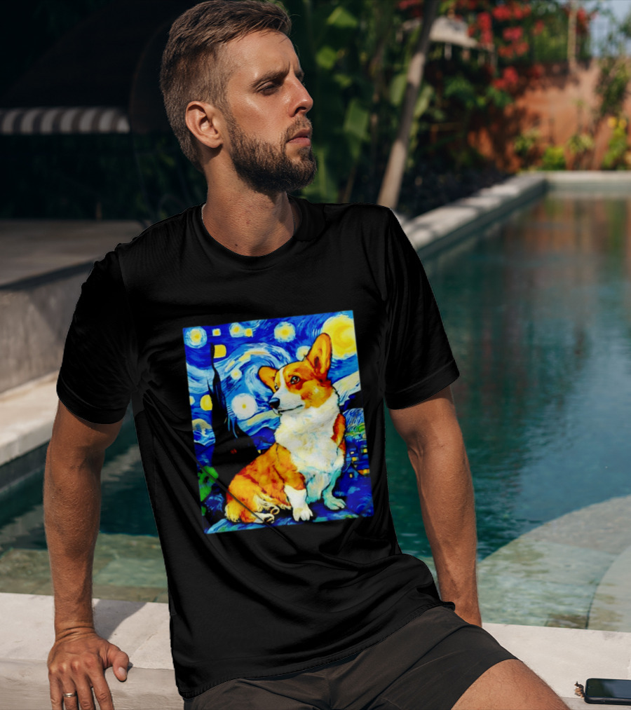 Corgi The Starry Night Vincent Van Gogh Dog Art Collaboration T-Shirt