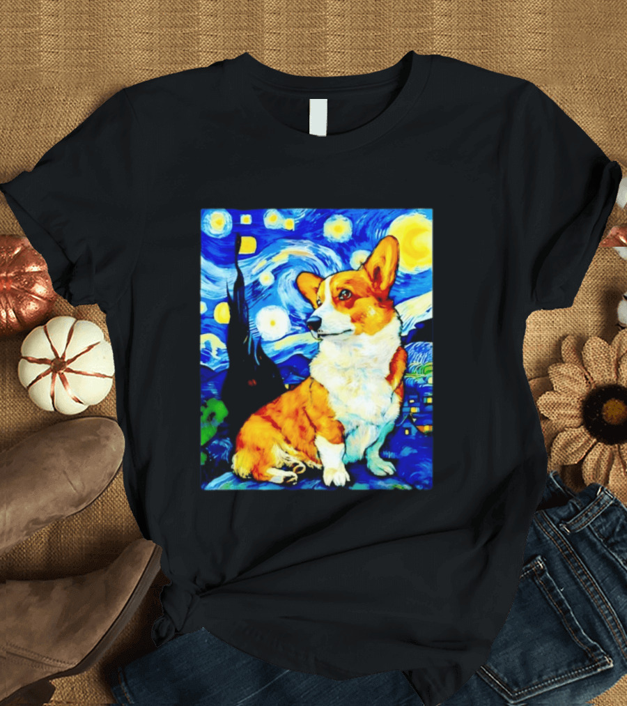 Corgi The Starry Night Vincent Van Gogh Dog Art Collaboration T-Shirt