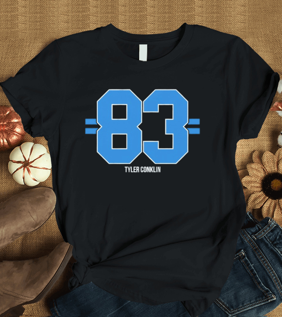 Tyler Conklin 83 Blue Stripe Detroit Lions Number T-Shirt
