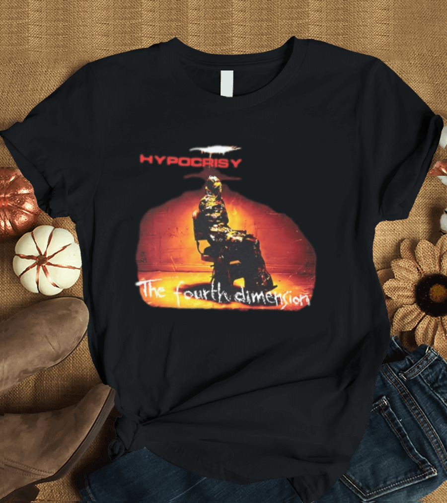 Hypocrisy The Fourth Dimension Red Text And Seated Figure T-Shirt