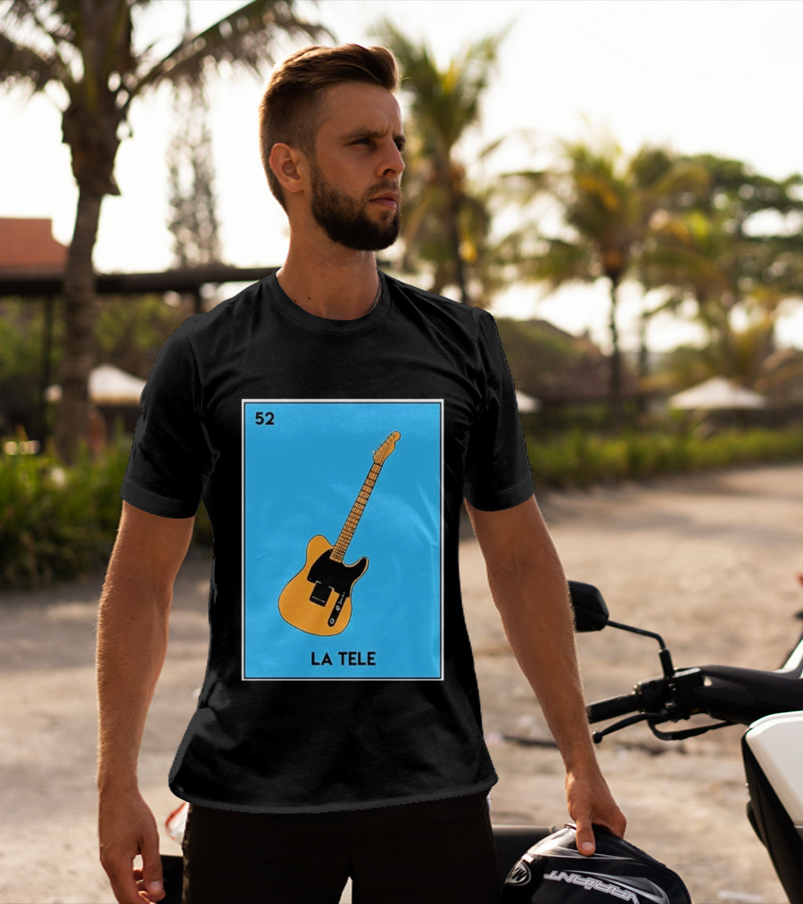 Jeff Garlin La Tele 52 Guitar Image With Number On Blue T-Shirt