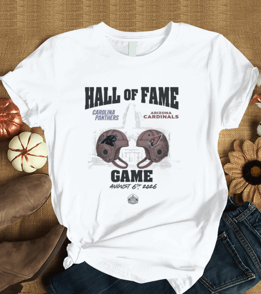 Carolina Panthers Arizona Cardinals 2026 Hall Of Fame Dueling Helmets NFL Matchup T-Shirt