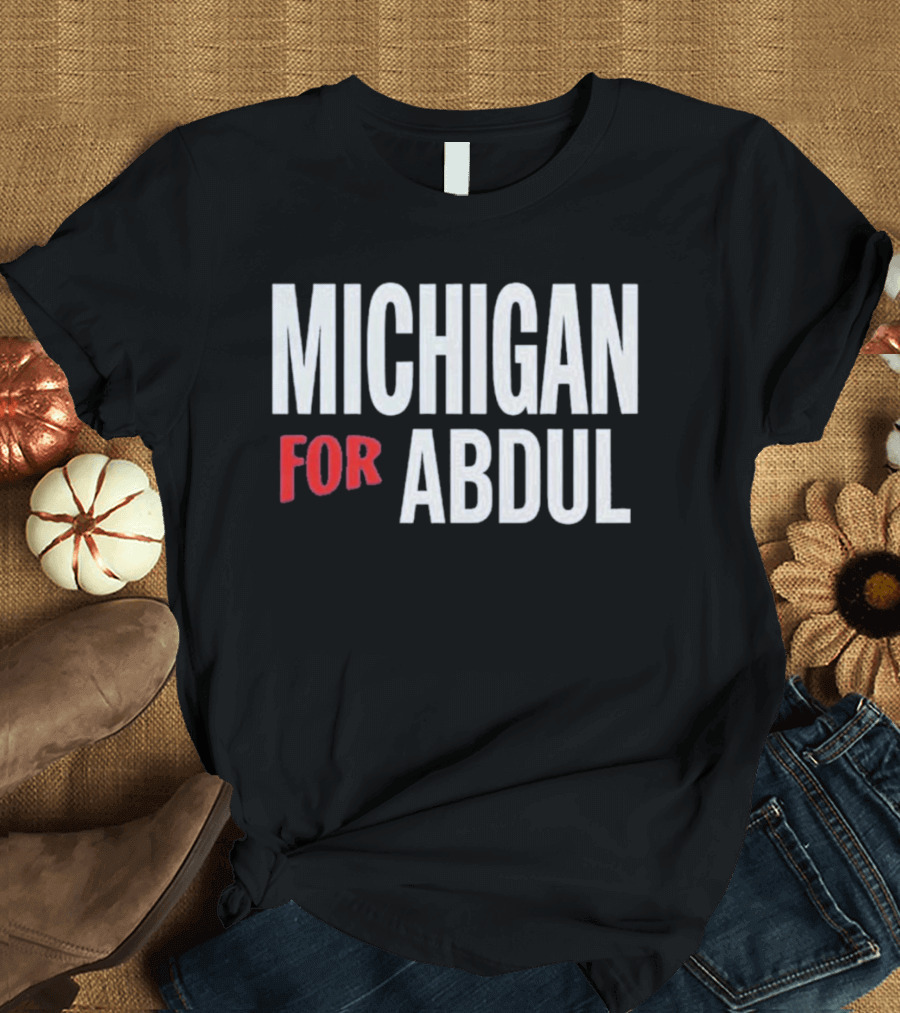 Michigan For Abdul Text Bold Red And White T-Shirt