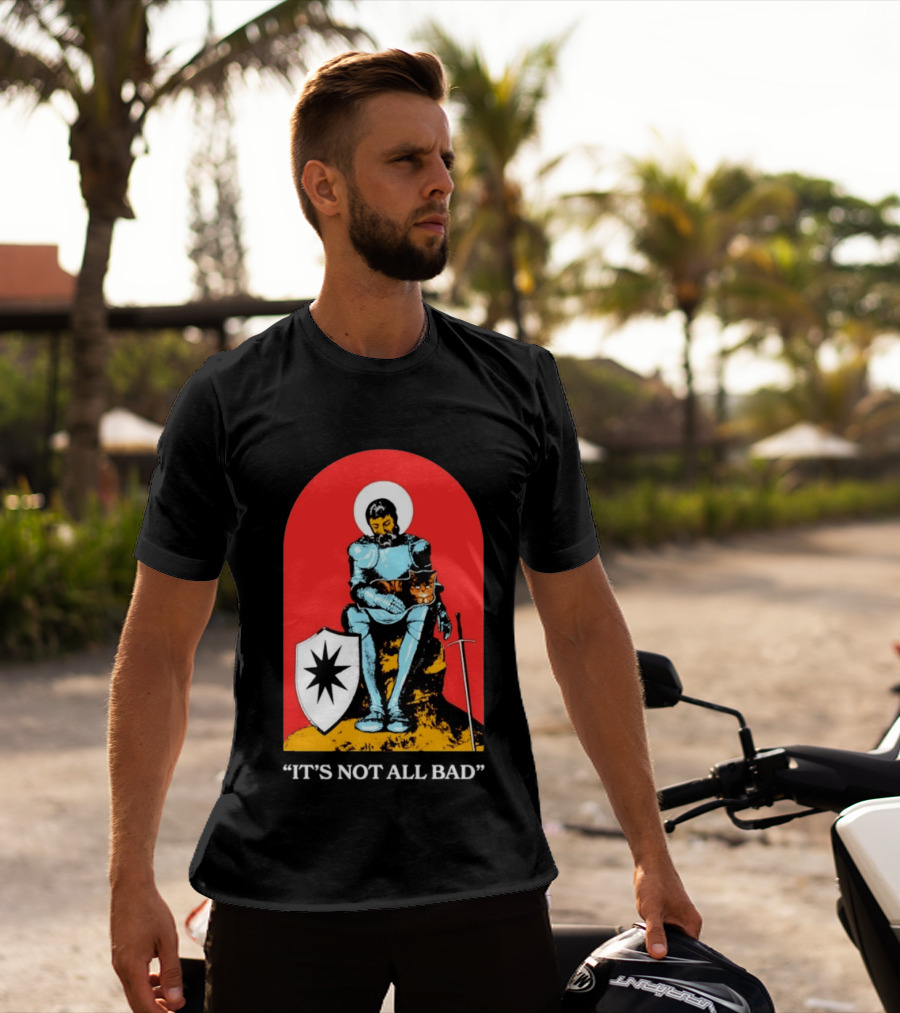 Knight With Armor And Cat Companion On Red T-Shirt