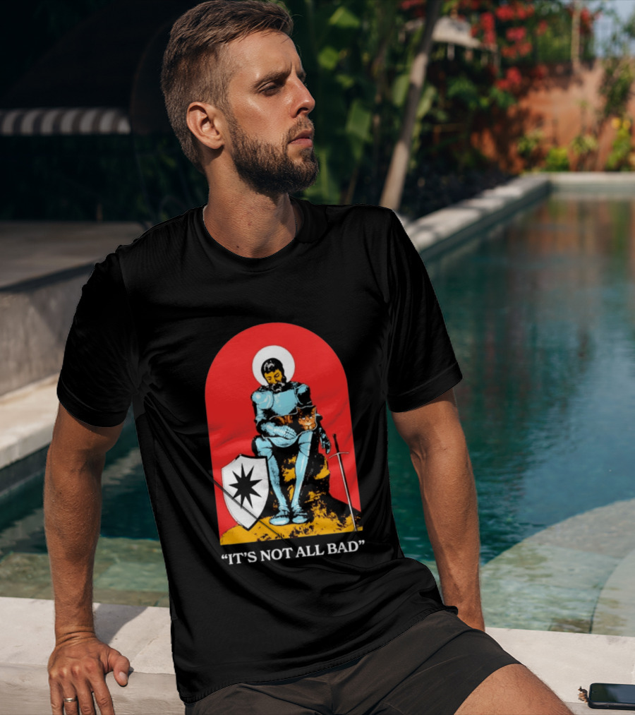 Knight With Armor And Cat Companion On Red T-Shirt
