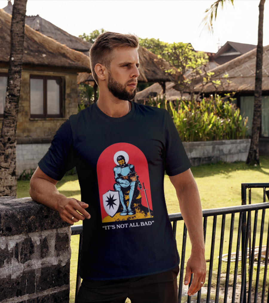 Knight With Armor And Cat Companion On Red T-Shirt