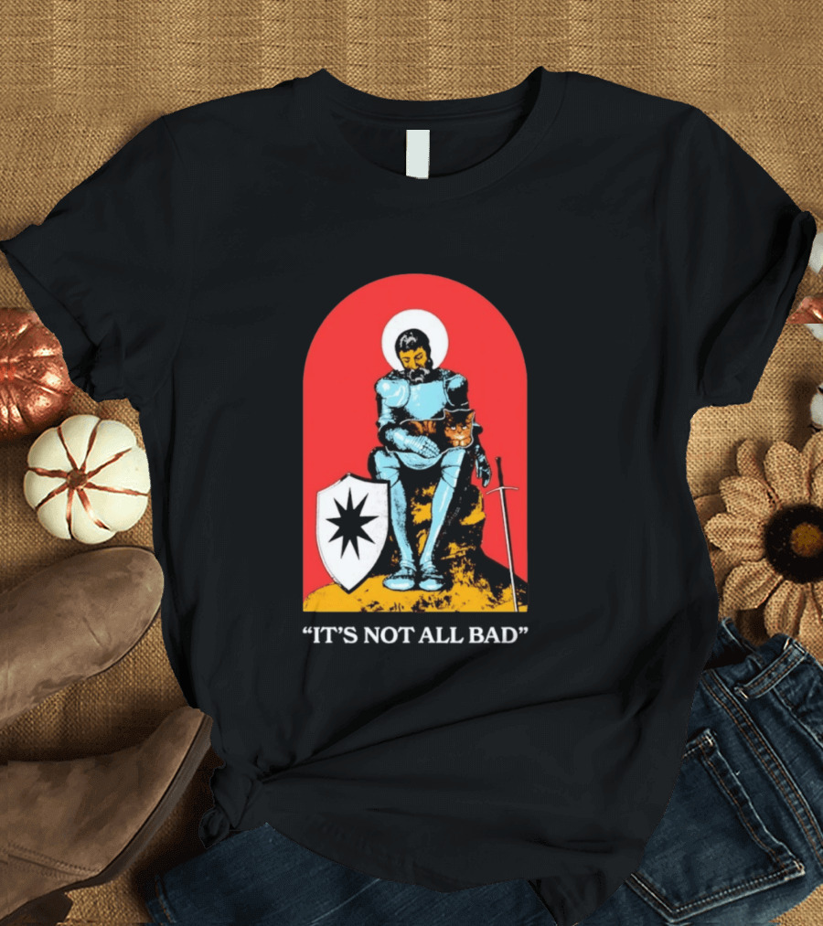 Knight With Armor And Cat Companion On Red T-Shirt