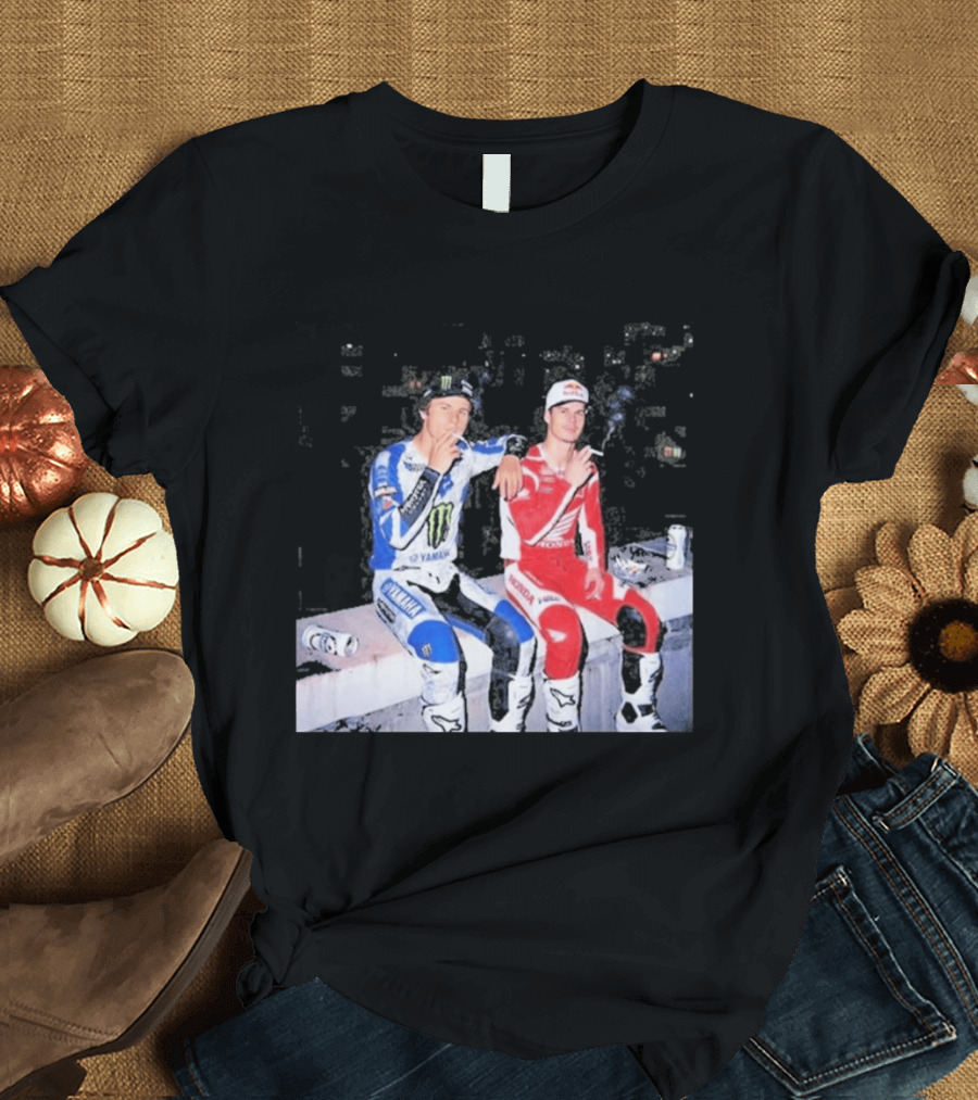 Valentino Rossi Casey Stoner Yamaha Honda Monster Red Bull Racing Motogp Smoking T-Shirt